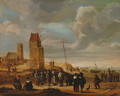 A view of Egmond-aan-Zee with fisherfolkthe beach - Cornelis Beelt