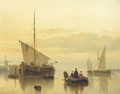 A calm shipping in an estuary at dusk - Cornelis Petrus T' Hoen