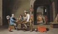 Officers and peasants playing backgammon and other games in a guardroom - Cornelis Mahu