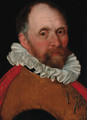 Portrait of an elderly man, bust-length, in a jerkin and a red cloak - Cornelis Ketel