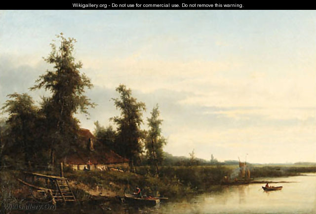 A cottage by a river - Cornelis Johannes De Vogel
