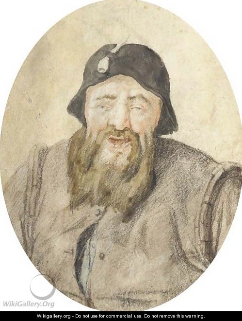 Portrait of a bearded man with a pipe in his hat, half-length - Cornelis Dusart