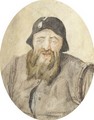Portrait of a bearded man with a pipe in his hat, half-length - Cornelis Dusart