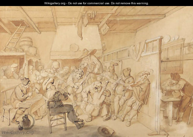 A tavern with peasants drinking - Cornelis Dusart