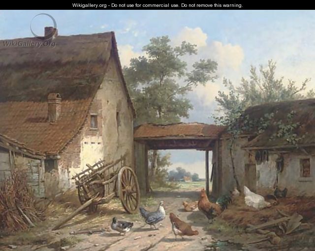 Poultry in the farmyard - Cornelis van Leemputten