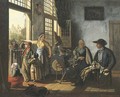 A woman and her children in an interior by an open door - Cornelis Van Cuylenburgh