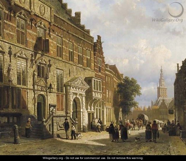 The Town Hall on the Burchtstraat with the St Stevenskerk beyond, Nijmegen - Cornelis Springer
