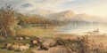 Sheep resting beside a Lake in a mountainous Landscape - Thomas Francis Wainewright