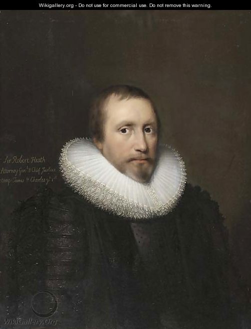 Portrait of Sir Robert Heath (1575-1649), half-length, in a black doublet with a white ruff - Cornelis I Johnson