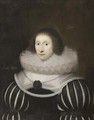 Portrait of Margaret, Lady Heath, wife of Sir Robert Heath, half-length, in a black dress with slashed sleeves and a white ruff, with a rope of pearls - Cornelis I Johnson