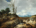 A dune landscape with peasants by a fence - Cornelis van Zwieten