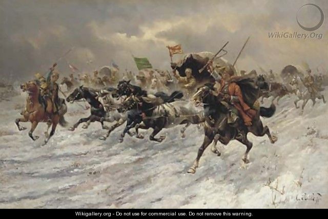 Russian Horsemen Storming the Battle Field - Constantin Stoiloff