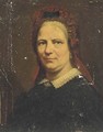 Portrait of a lady, bust-length, with a red head-dress - Continental School