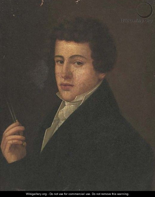 Portrait of a gentleman, bust-length, holding a pair of dividers - Continental School