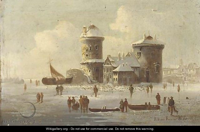 Figures on a frozen lakescape - Continental School