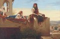Eastern beauties reclining on a rooftop - Continental School