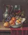 Oranges in a bowl, with grapes, a glass of wine and a ewer to the side - Continental School
