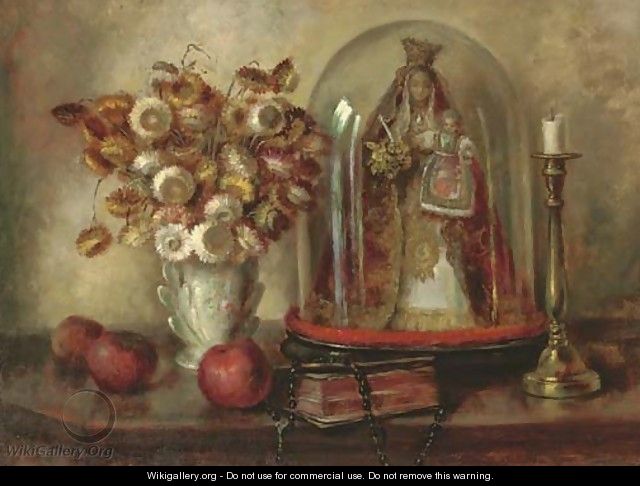 Dried flowers in a porcelain vase - Continental School