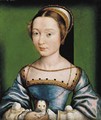 Portrait of a lady, bust-length, in a blue dress, holding a puppy - Corneille De Lyon