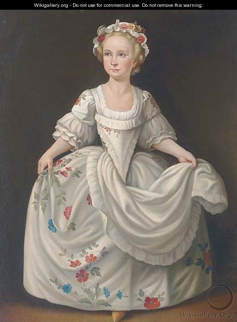 Portrait of a girl, full-length, in 18th Century dress - Continental School