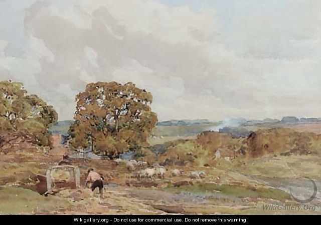 Figures loading a cart in a landscape - Claude Hayes