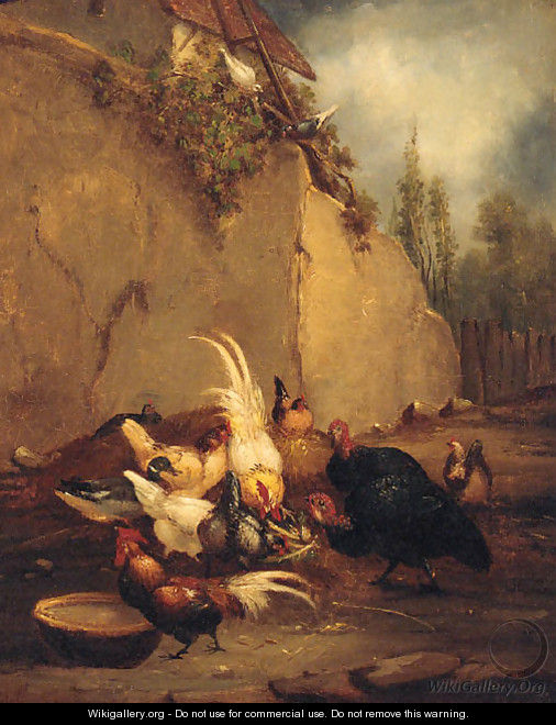 Chickens and Turkeys in a Farmyard - Claude Guilleminet