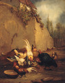 Chickens and Turkeys in a Farmyard - Claude Guilleminet