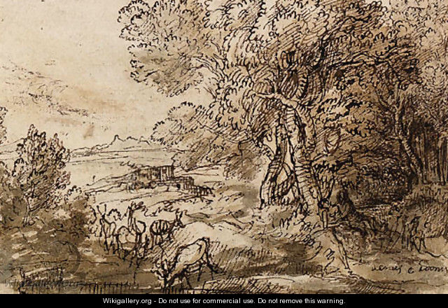 Venus and Adonis in an extensive Landscape with Deer - Claude Lorrain (Gellee)