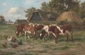 Calves and poultry by a farm - Claude Cardon