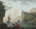 A rocky coastal landscape with a fisherman talking to a peasant girl - Claude-joseph Vernet