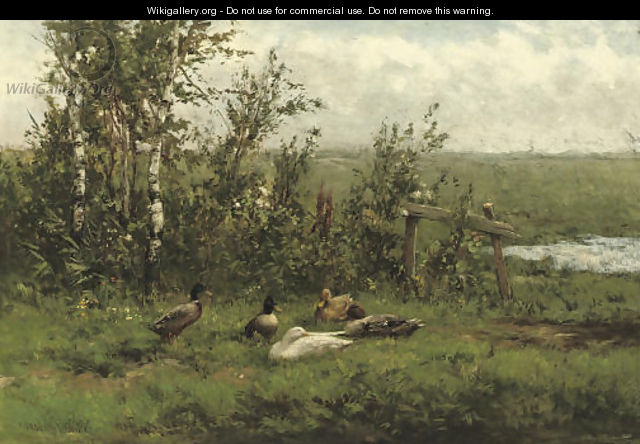 A group of ducks in the meadow - David Adolf Constant Artz