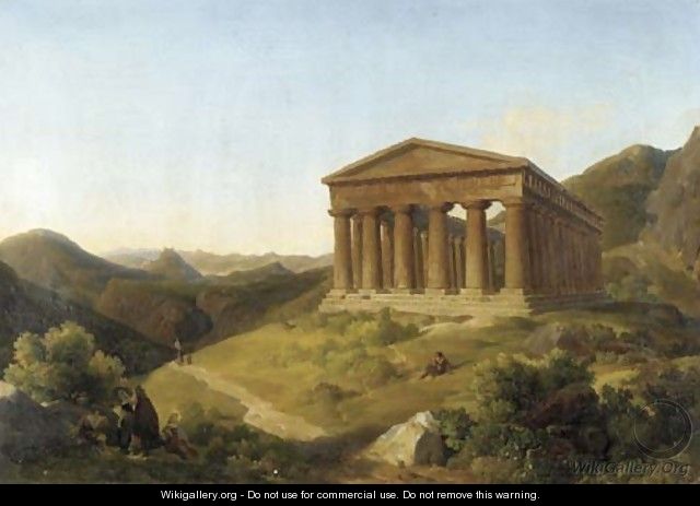 A mountainous landscape with a view of the Temple of Segesta, Sicily - Lancelot Theodore Turpin de Crisse