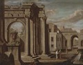 A capriccio of classical buildings with figures in the foreground - (after) Viviano Codazzi