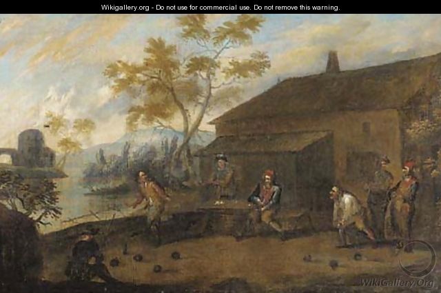 Skittle players by a house - (after) Thomas Van Apshoven