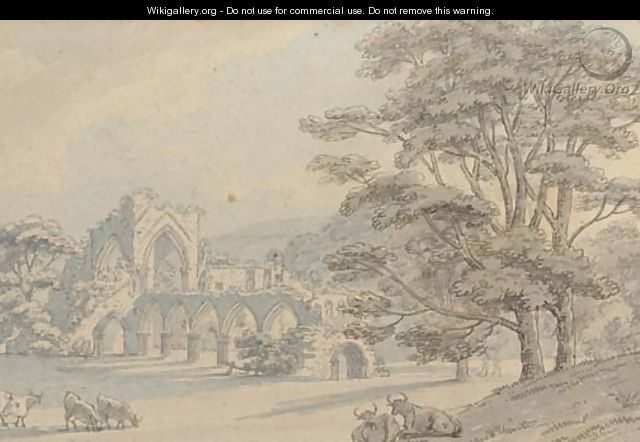 Cattle grazing before Tintern Abbey - (after) Thomas Sunderland
