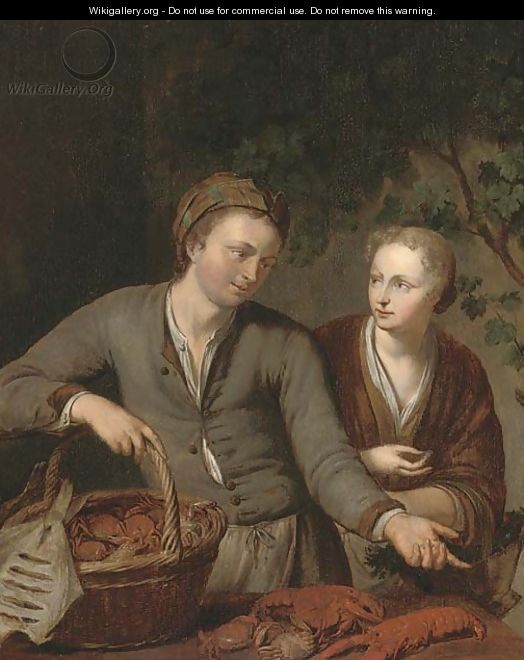 A fish seller and a vegetable seller - (after) Willem Van Mieris