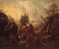 A mountainous landscape with stags by a stream, a shepherd beyond - (after) Wilhelm Von Bemmel