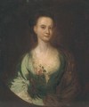 Portrait of a lady, half-length, in a green dress and brown shawl, in a feigned oval - (after) William Hogarth