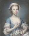 Portrait of a young lady, half-length, holding a bouquet of flowers - (after) Hoare, William, of Bath