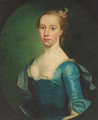 Portrait of Anne Evans Vowell (b.1720), nee Hamilton, in a blue dress with lace collar and blue wrap, feigned oval - (after) Hoare, William, of Bath