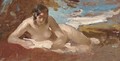 A nude reclining in a landscape - (after) William Etty