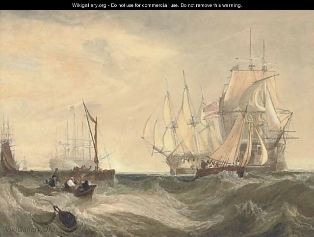 H.M. Ships Nemesis and Arrow bringing the Danish frigate Freja and her convoy into the Downs in July 1800 - Clarkson Stanfield
