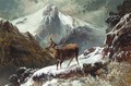 A stag in a midnight winter landscape - Clarence Roe