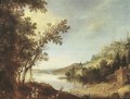 An extensive river landscape with travellers by a road, a castle beyond - Claes Dircksz. Van Der Heck