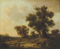 Figures resting under a tree in an extensive landscape - (after) William Traies