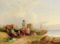 Fisherfolk before a landing stage; and Peasants resting before an extensive coastal landscape - (after) William Joseph Shayer
