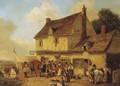 Figures and a camel before the Swan Inn - English School