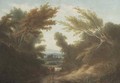 Cattle on a wooded track - English School