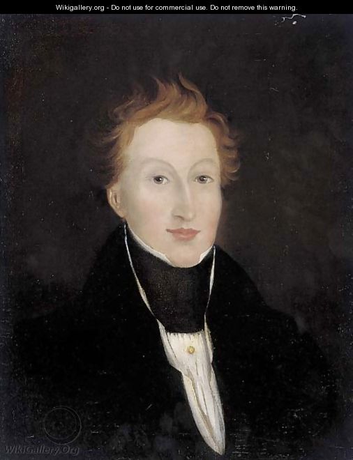 Portrait of a gentleman, bust-length, in a dark blue coat - English School