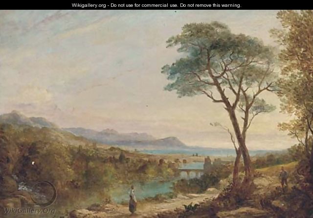 Pastoral figures in a classical landscape, with the coast beyond; and Another similar - English School